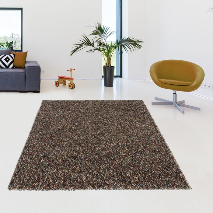 Tapis longs poils shaggy tissé en laine motif faux uni ULYO