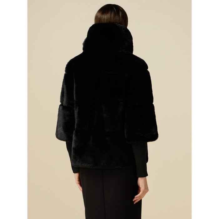 Oltre - Chaqueta teddy con puños de punto - Negro