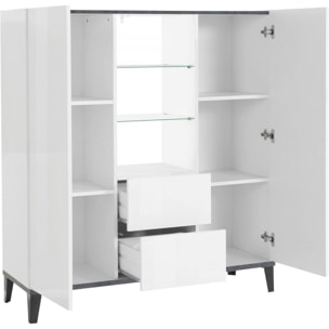 Credenza moderna a 2 ante e 2 cassetti, Made in Italy, Madia con ripiani, Buffet di design da ingresso, Cm 120x40h133, Bianco lucido e Ardesia