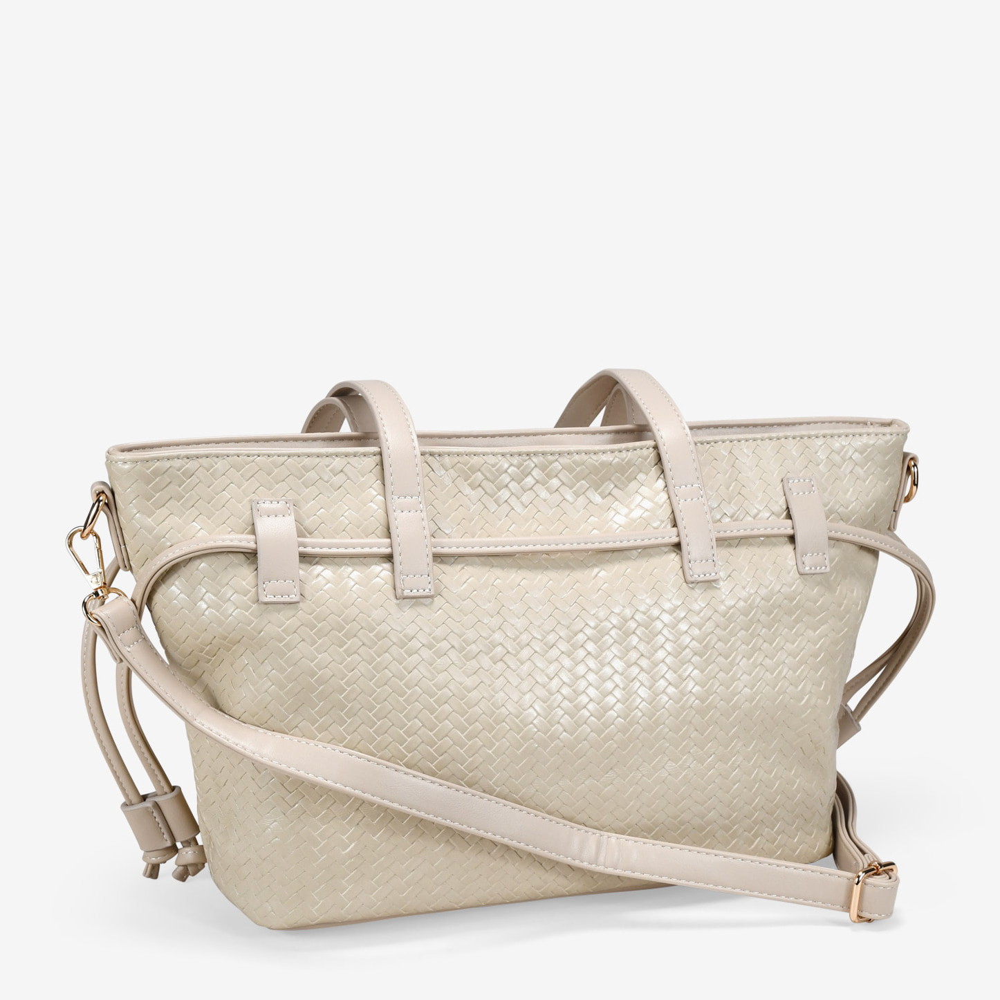 Bolso tote beige con trenzado y cremallera