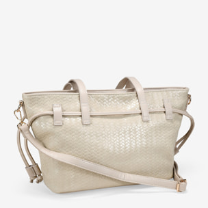 Bolso tote beige con trenzado y cremallera