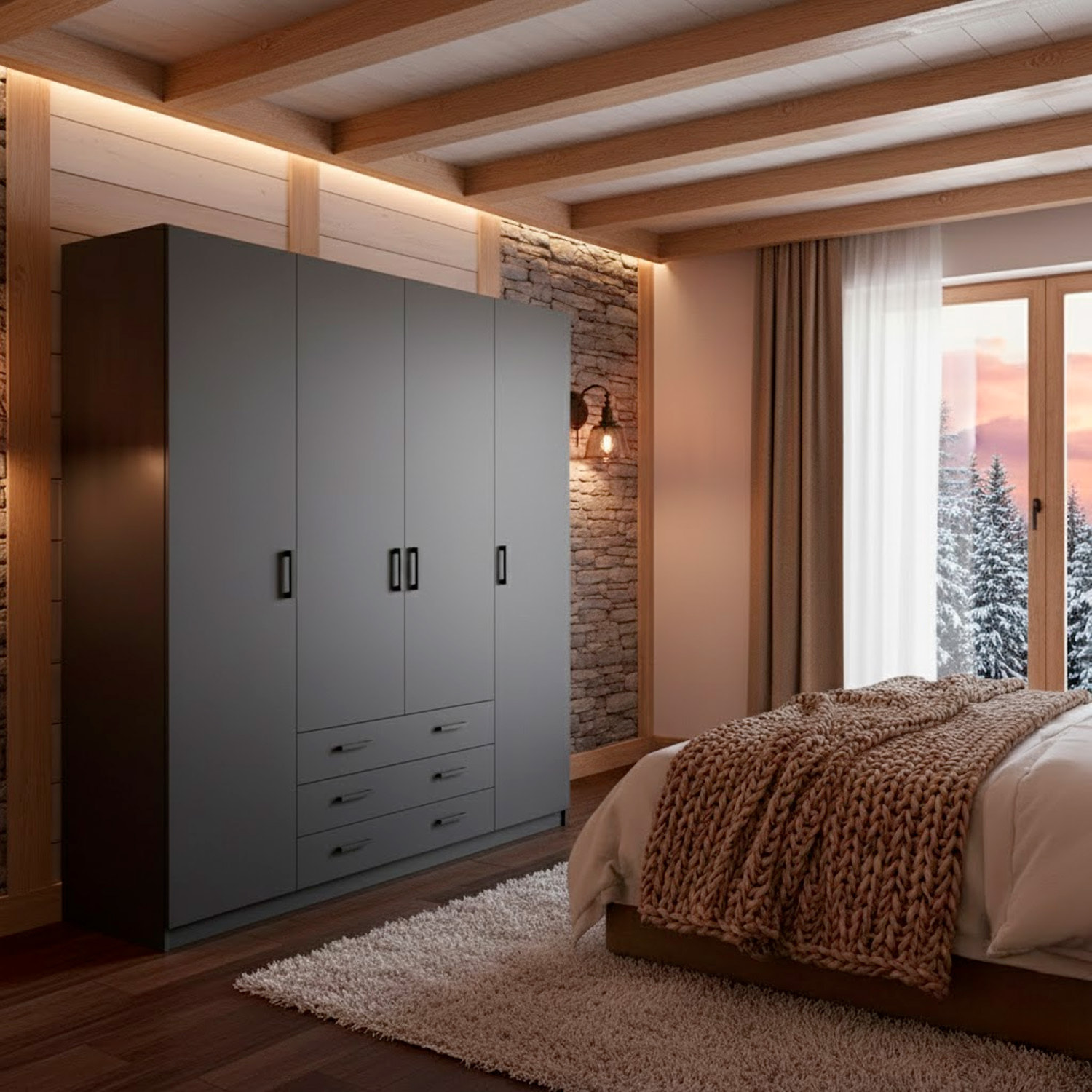 Armadio Con 4 Ante E 3 Cassetti Armadietto Multiuso Barra Appendiabiti E 8 Ripiani Di Cui 6 Regolabili Extra Capiente 195,5x49,6x200,4 Cm Grigio Scuro