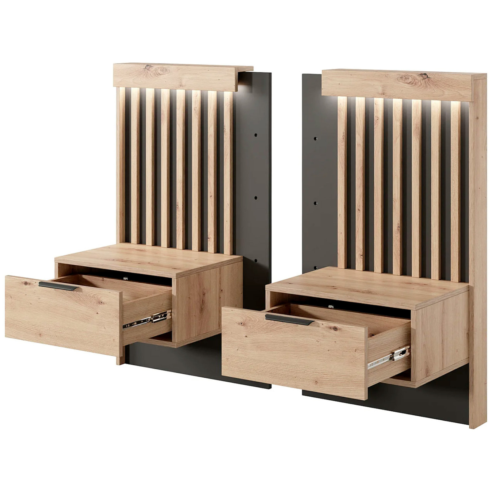 Set 2 Comodini Moderni Con Cassetto Comodino Camera Da Letto Design Salvaspazio In Laminato Resistente Florina 50 x 39,6 x 104 cm Rovere e Antracite