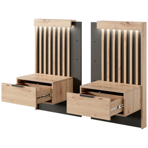 Set 2 Comodini Moderni Con Cassetto Comodino Camera Da Letto Design Salvaspazio In Laminato Resistente Florina 50 x 39,6 x 104 cm Rovere e Antracite