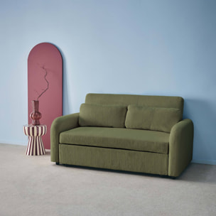 Canapé convertible arrondi 2 places velours côtelé kaki L 168 x P 90 x H 88cm - Lino