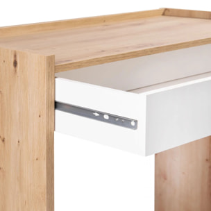Mesa de escritorio con cajón Dess Blanco Artik (Blanco Mate) - Roble Nodi