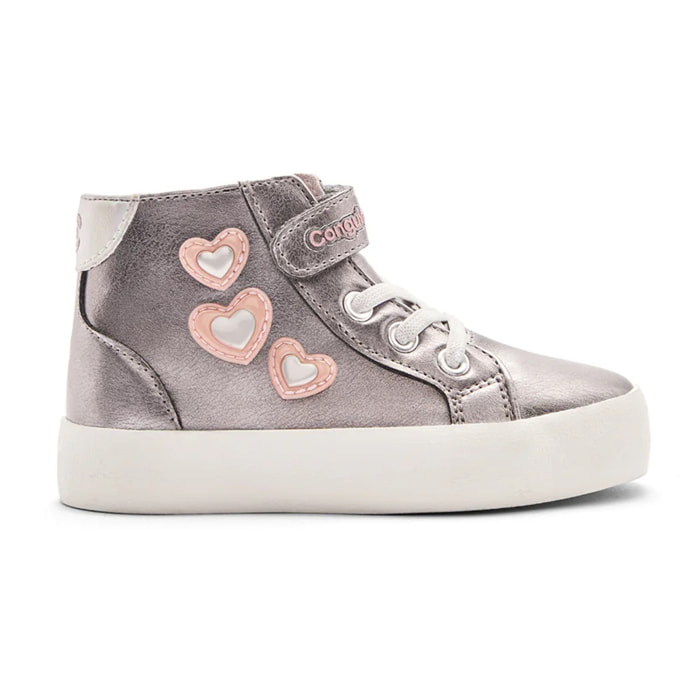 Zapatillas Altas de Niña Estampado Corazones Plata