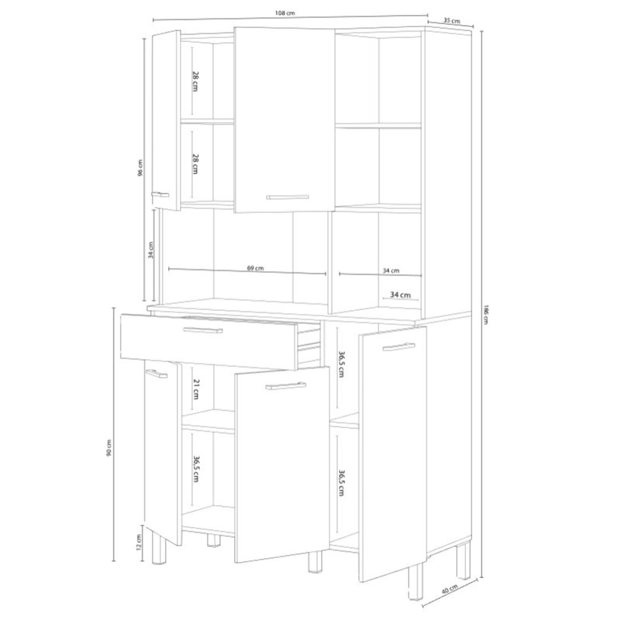 Alacena cocina Colin 5 Puertas Blanco Artik (Blanco Mate) - Roble Canadian