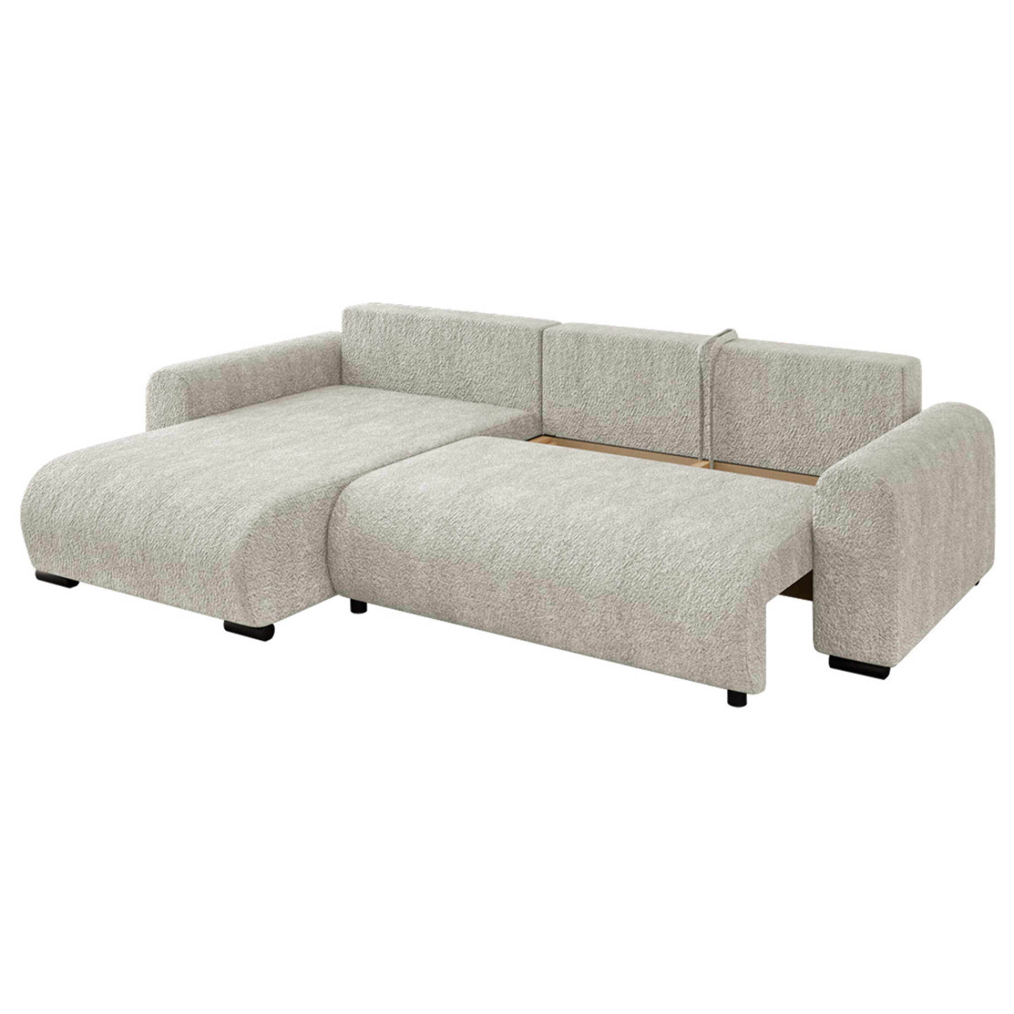 Rosalie - Canapé d'angle réversible 4 places convertible avec coffre en tissu bouclette - Beige