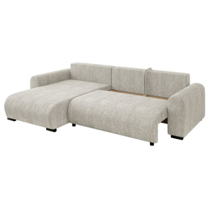 Rosalie - Canapé d'angle réversible 4 places convertible avec coffre en tissu bouclette - Beige