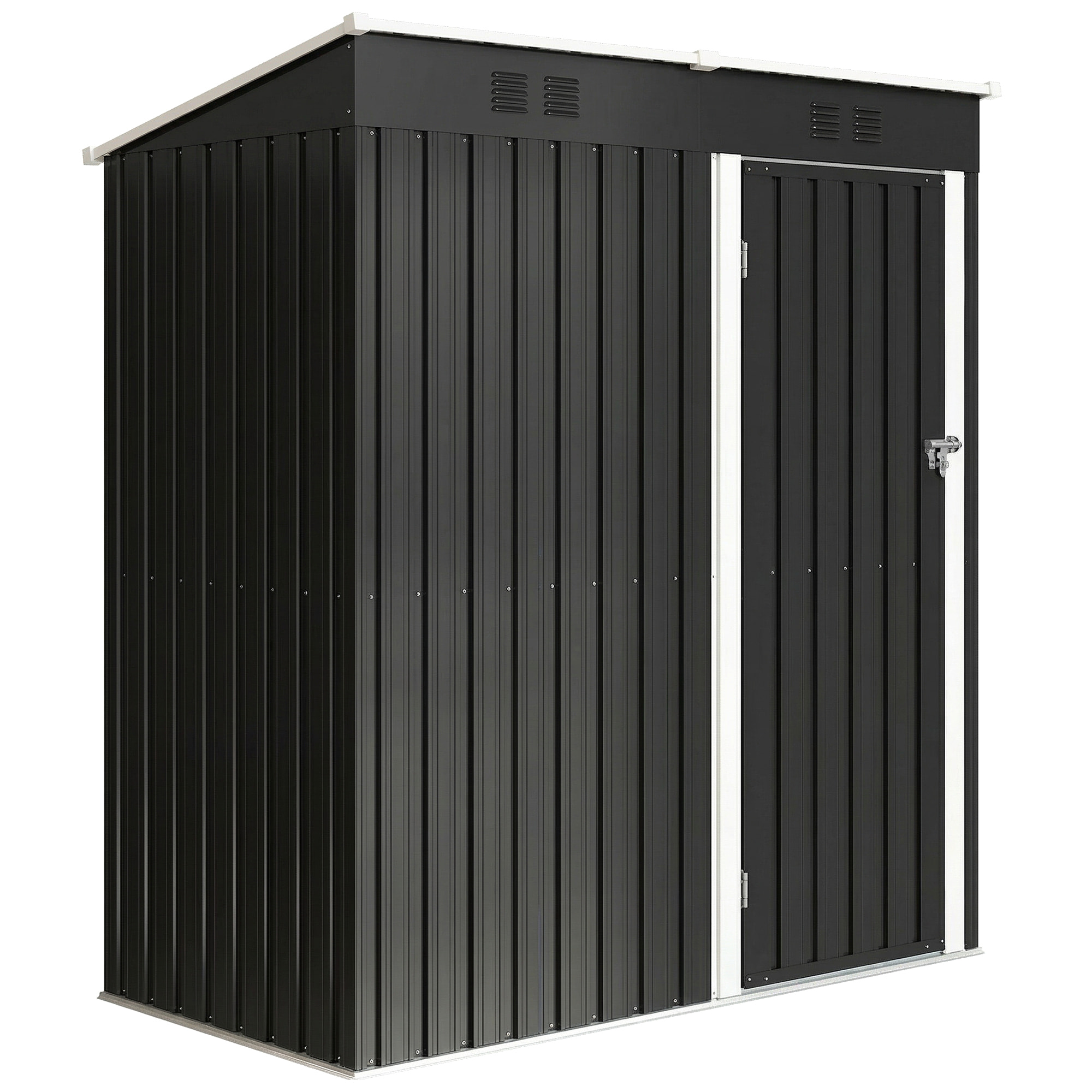 Abri de jardin 1,37 m² - cabanon porte verrouillable - tôle d'acier ondulé anthracite blanc