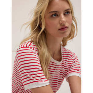 Motivi - T-shirt in cotone a righe - Rosso