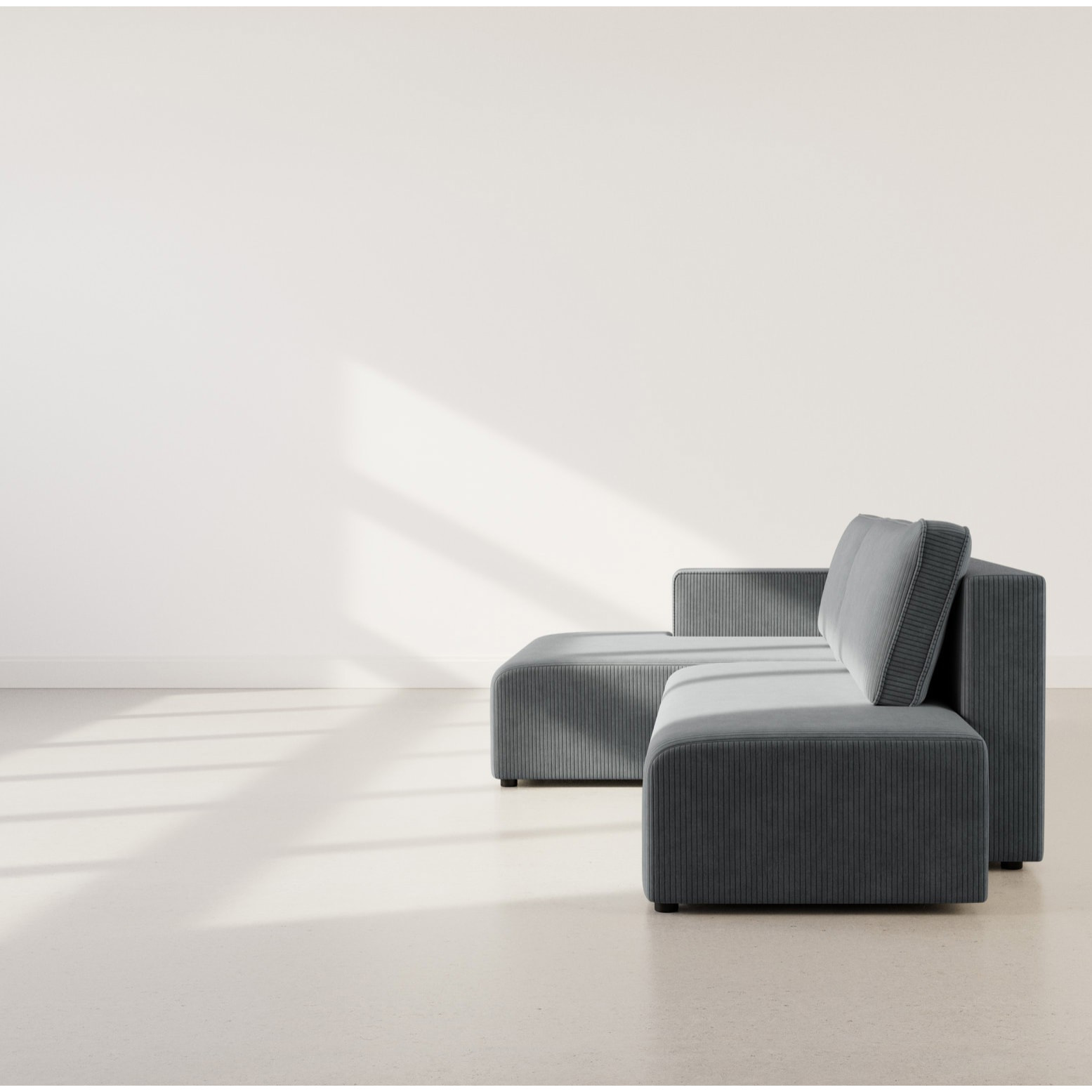 Topaze - canapé d'angle gauche 4 places convertible avec coffre en velours côtelé - Gris foncé