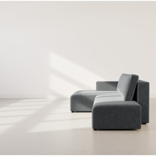 Topaze - canapé d'angle gauche 4 places convertible avec coffre en velours côtelé - Gris foncé