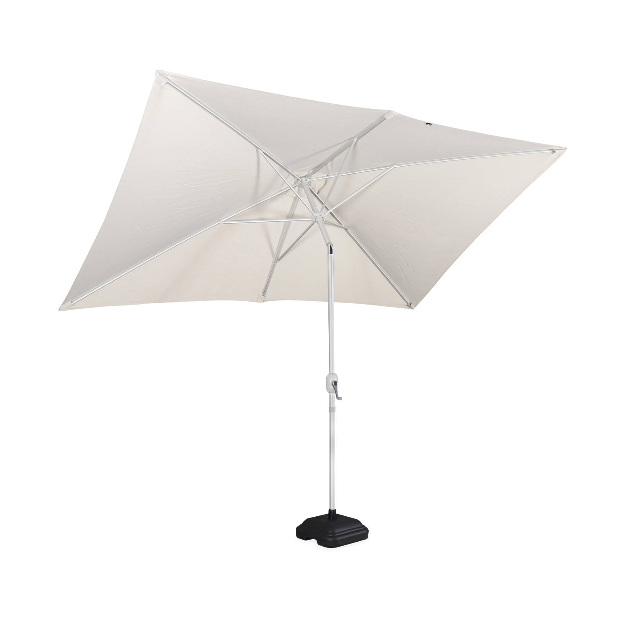 Parasol Wissant. 2x3m. couleur sable. mât central. aluminium anodisé orientable. manivelle d'ouverture