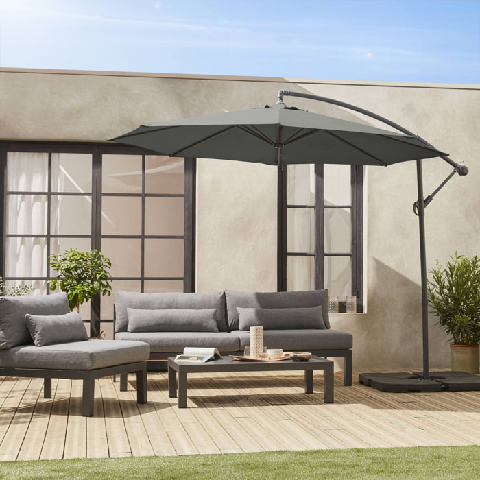 Parasol déporté Ø350cm - Hardelot - Coloris Kaki. structure anthracite. manivelle anti-retour. 8 baleines.