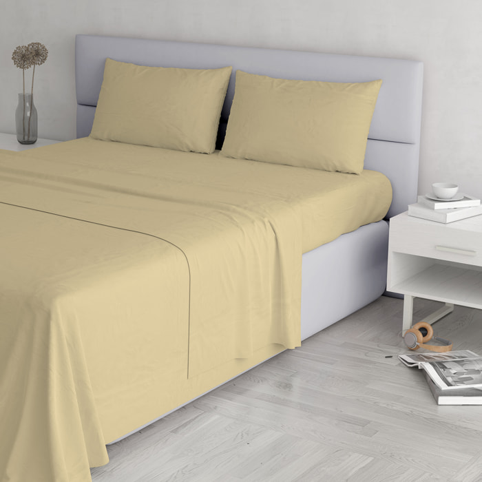 COMPLETO LETTO ELEGANT, 100% Microfibra, No Stiro - PANNA