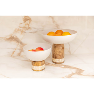 Coupe à fruits blanche sur pied en bois grand modèle 25.5x25.5x22cm