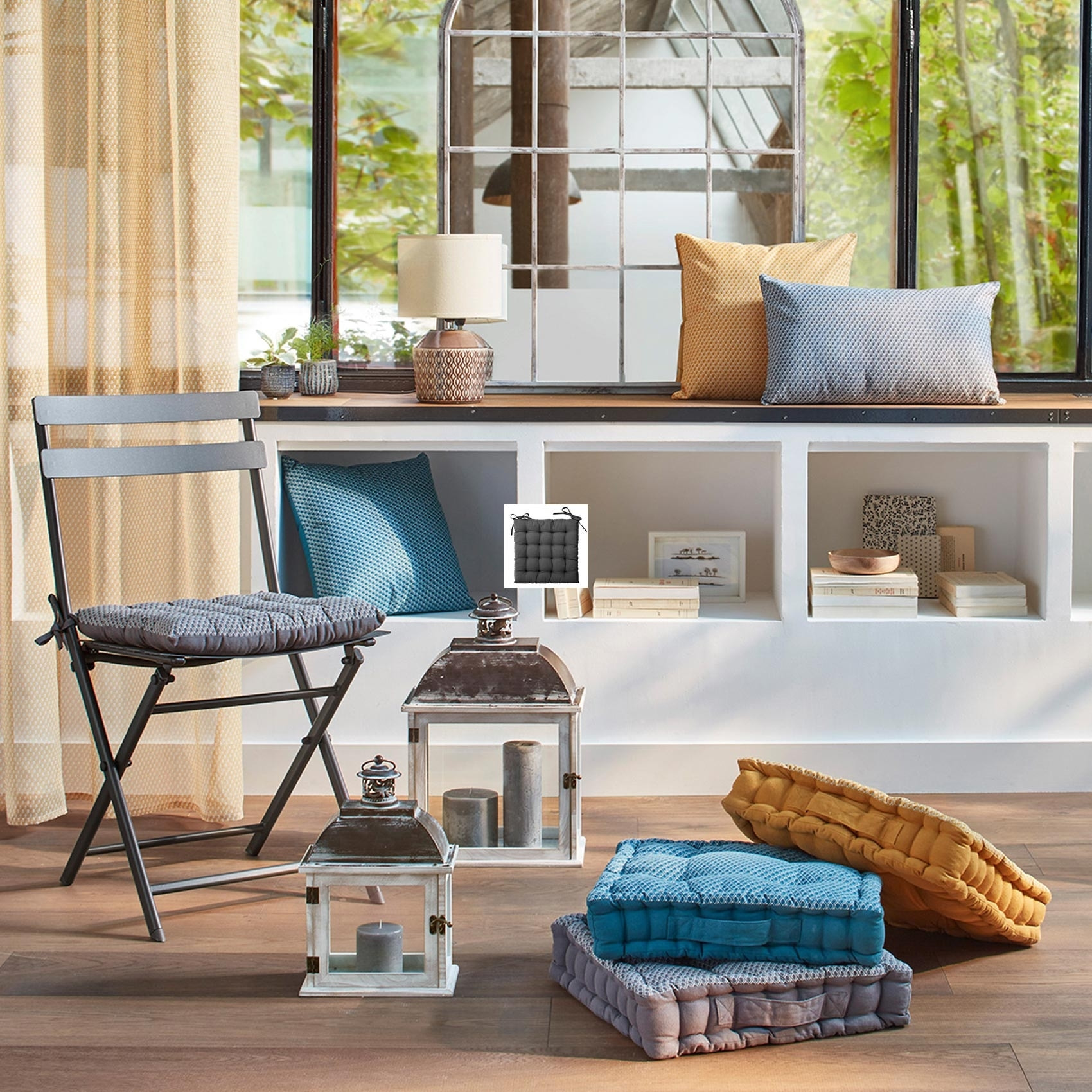 Galette de chaise imprimée et matelassée à nouettes - Terracotta