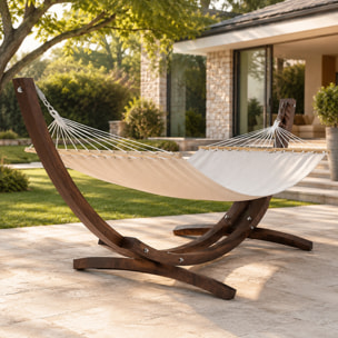 Amaca Da Giardino Supporto Legno Robusto Telo Cotone Resistente Portata Max 150 Kg Esterno Terrazzo Balcone Piscina Design 320 x 100 x 100 Cm Beige