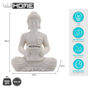 Well home - luz solar de buda en polystone acabado en blanco puro 21x14x28cm