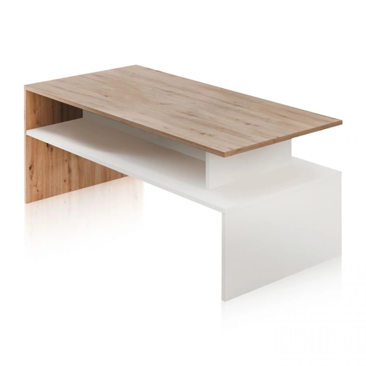 Mesa de centro Iris Blanco Artik (Blanco Mate) - Roble Nodi