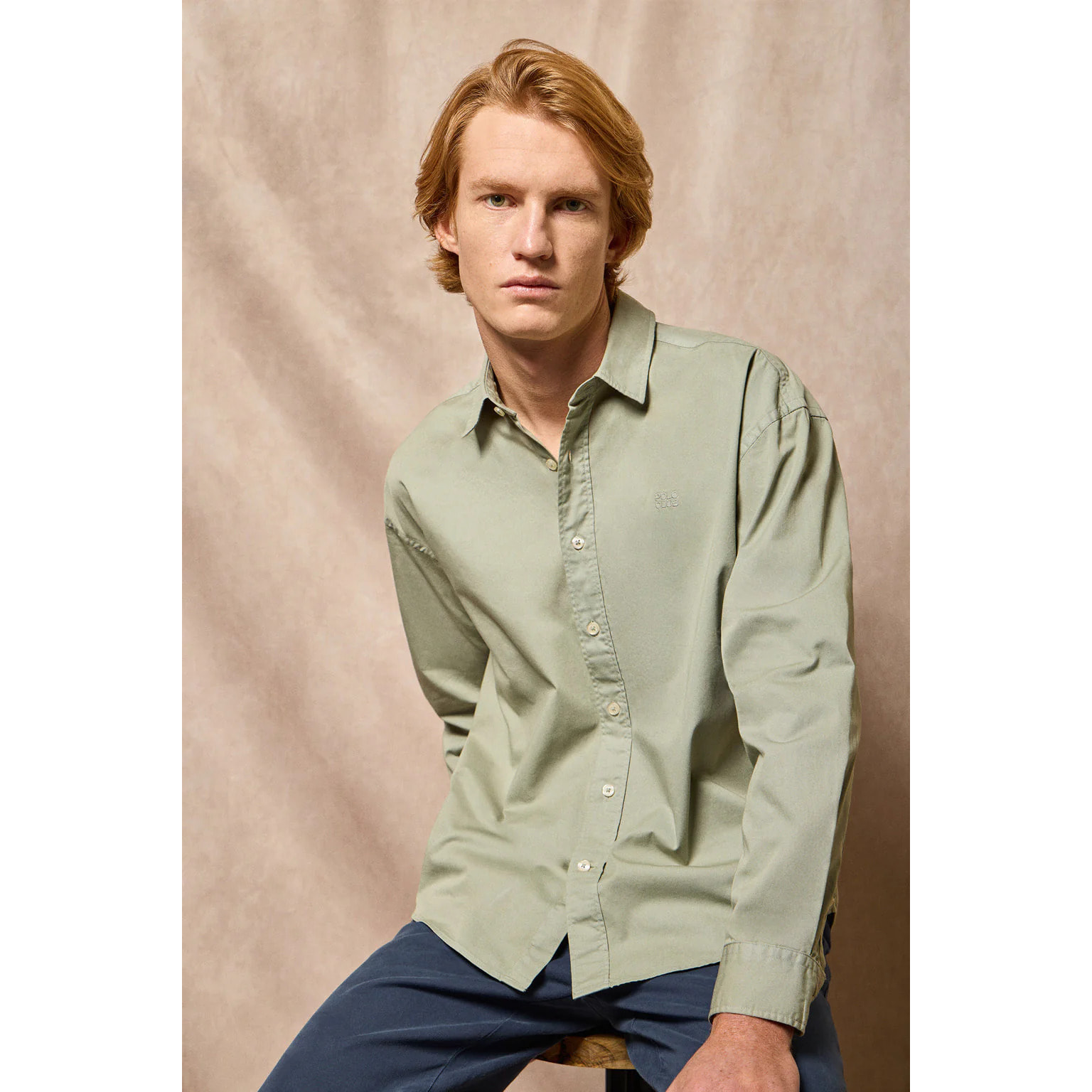 Camicia loose fit verde giada con logo Polo Club