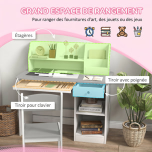 Bureau enfant multi-rangement - ensemble bureau, chaise, étagère - tiroir, plateau coulissant, 2 niches, 2 étagères, 2 présentoirs livres - gris