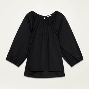 Oltre - Blusa de algodón ecológico con broche - Negro