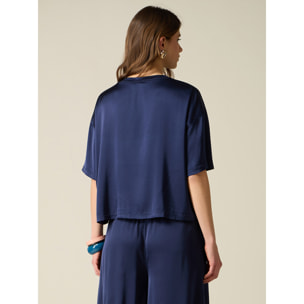 Oltre - Blusa boxy in raso di viscosa - Blu