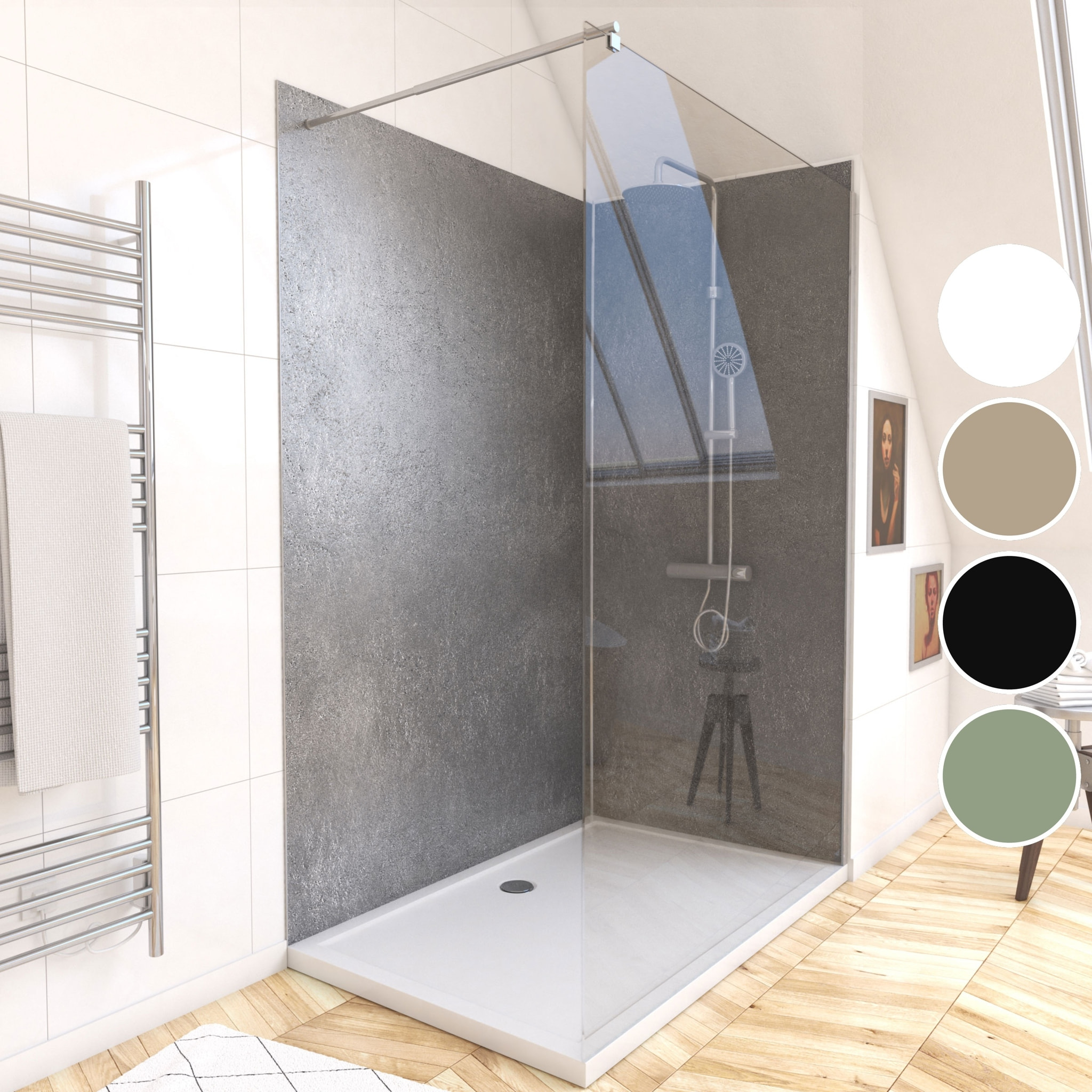 Pack de 2 Panneaux Muraux Pierre Silver Grey 90+120x210 cm avec Profilés ANODISE BRILLANT - STONE'IT