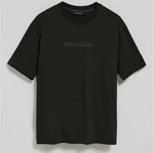 Camiseta negra de manga corta y cuello redondo con logotipo Polo Club