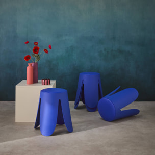 Set de 4 tabourets empilables simili cuir bleu. Niki Ø30 / 44 x H46cm
