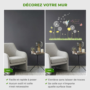 Stickers Muraux décoration adhésifs Pissenlit et petite fée