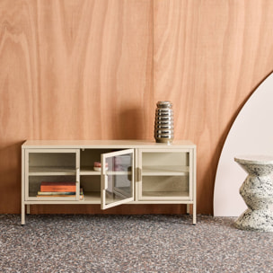 Meuble TV industriel métal et verre trempé 3 portes 120cm ARKANSAS