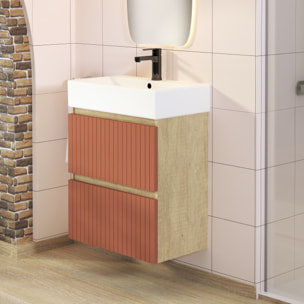 ENSEMBLE DE SALLE DE BAIN ZEL | MEUBLE SUSPENDU | 60 CM ÉCARLATE | DEUX TIROIRS | LAVABO ENCASTRÉ | MIROIR NON INCLUS | MEUBLE MONTÉ | ALDAY