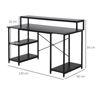 Mesa para Computadora Pies Ajustables 140x60x93 cm Negro