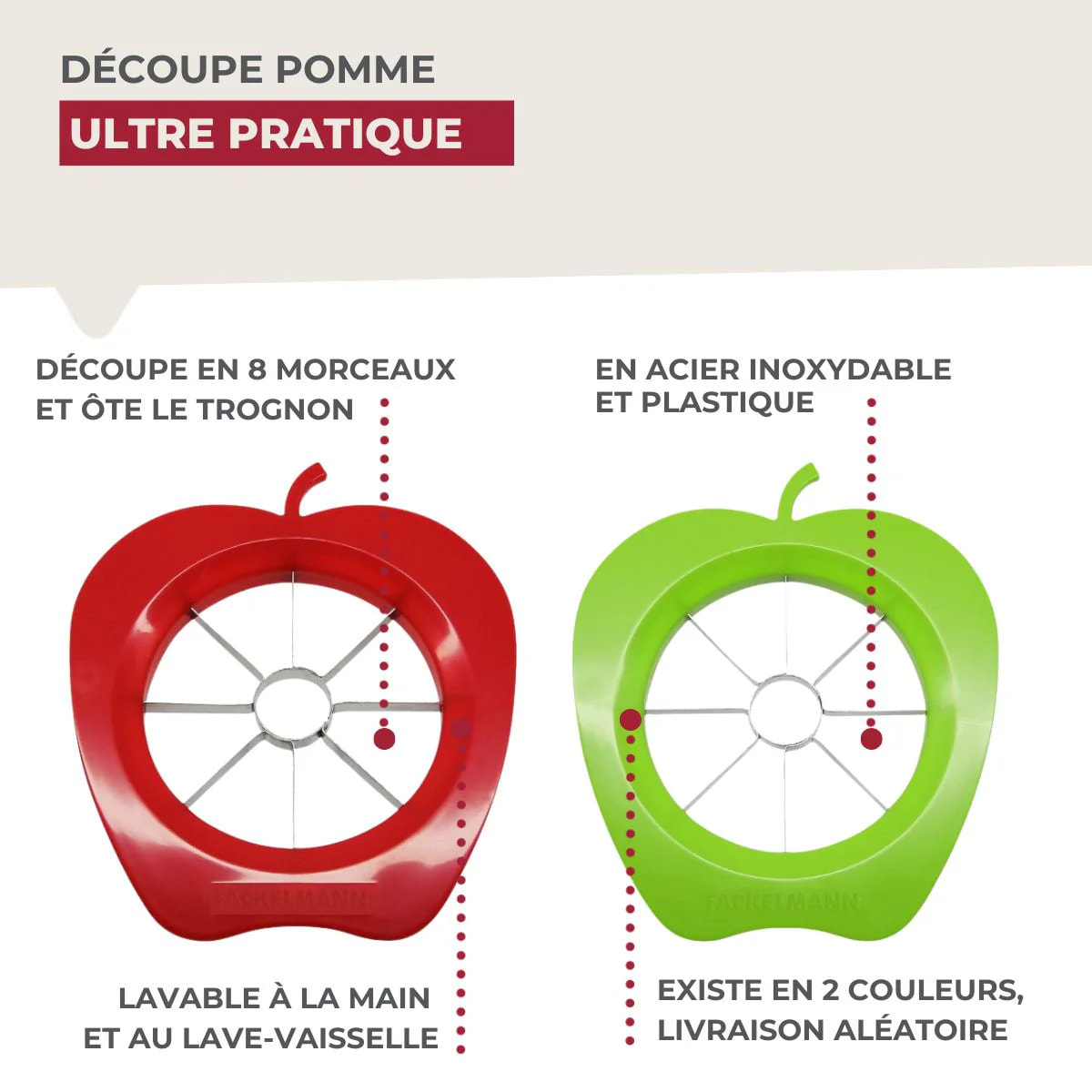 Coupe pomme en 8 morceaux couleur aléatoire Fackelmann Colors Edition