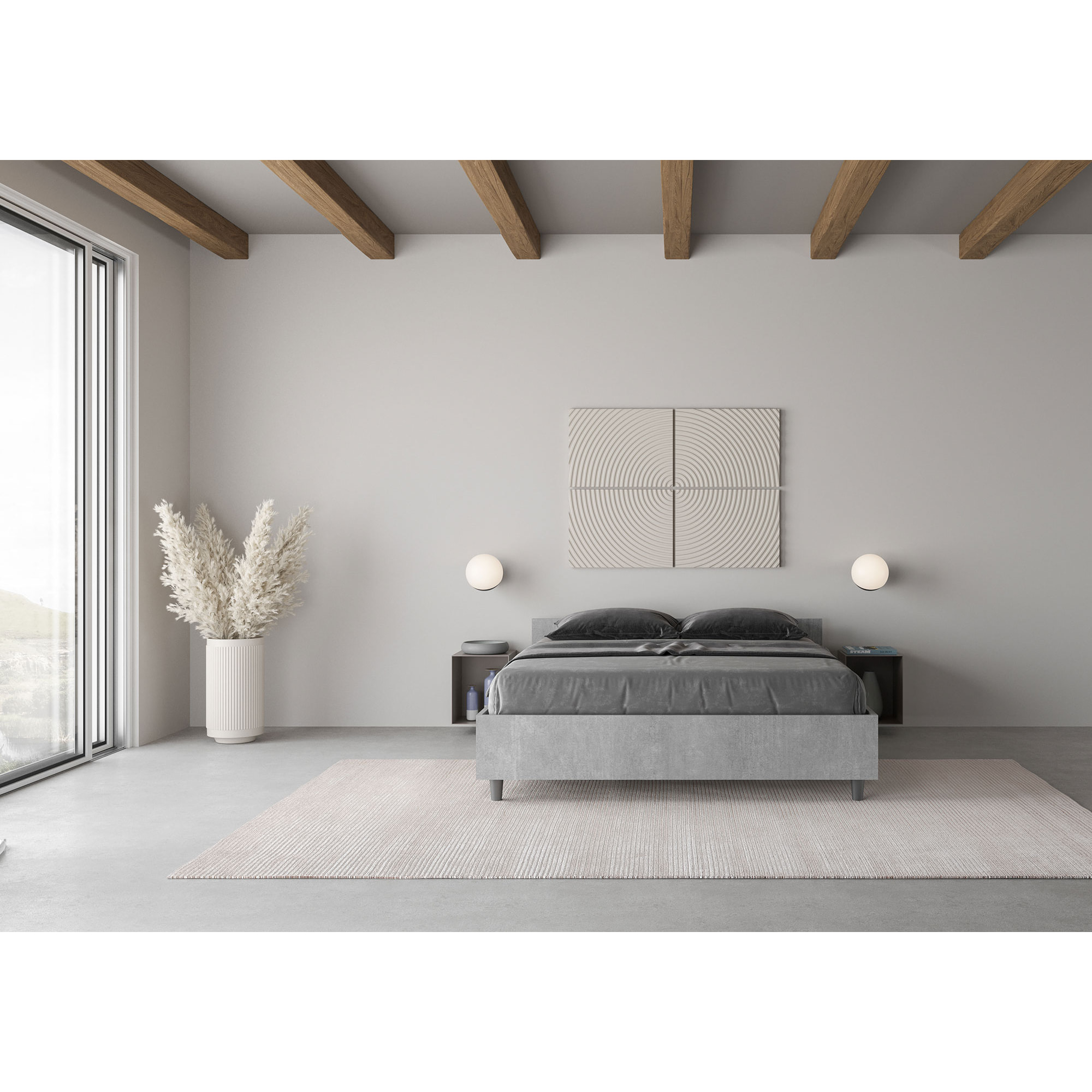 Letto matrimoniale francese contenitore 140x200 cemento Nuamo