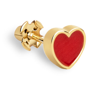 Orecchino singolo Heart Red Enamel Argento Placcato Oro