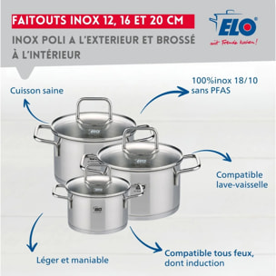 Set de 3 faitouts 12 cm 16 cm et 20 cm avec couvercles en verre Elo Citrin