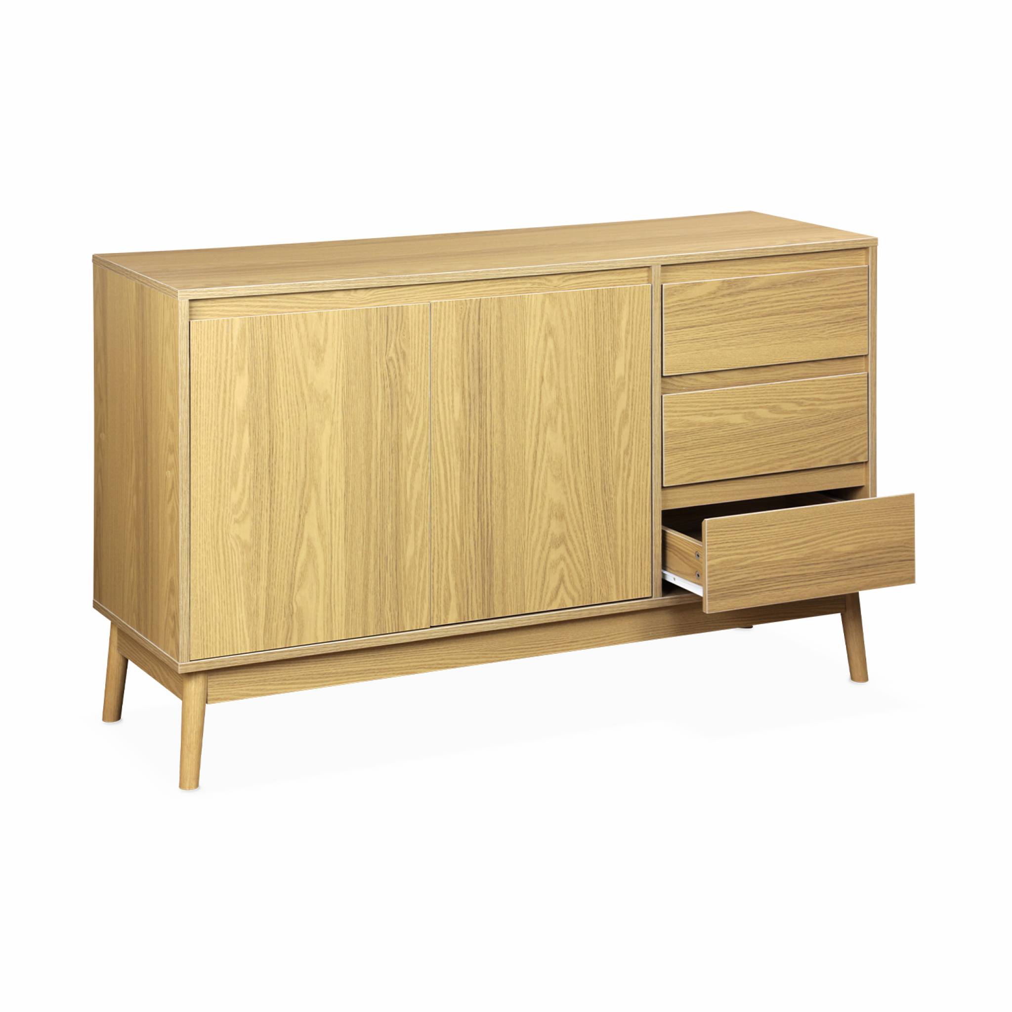 Buffet en décor bois 2 portes et 3 tiroirs. buffet bas. L 120 x l 39 H 76cm - Dune