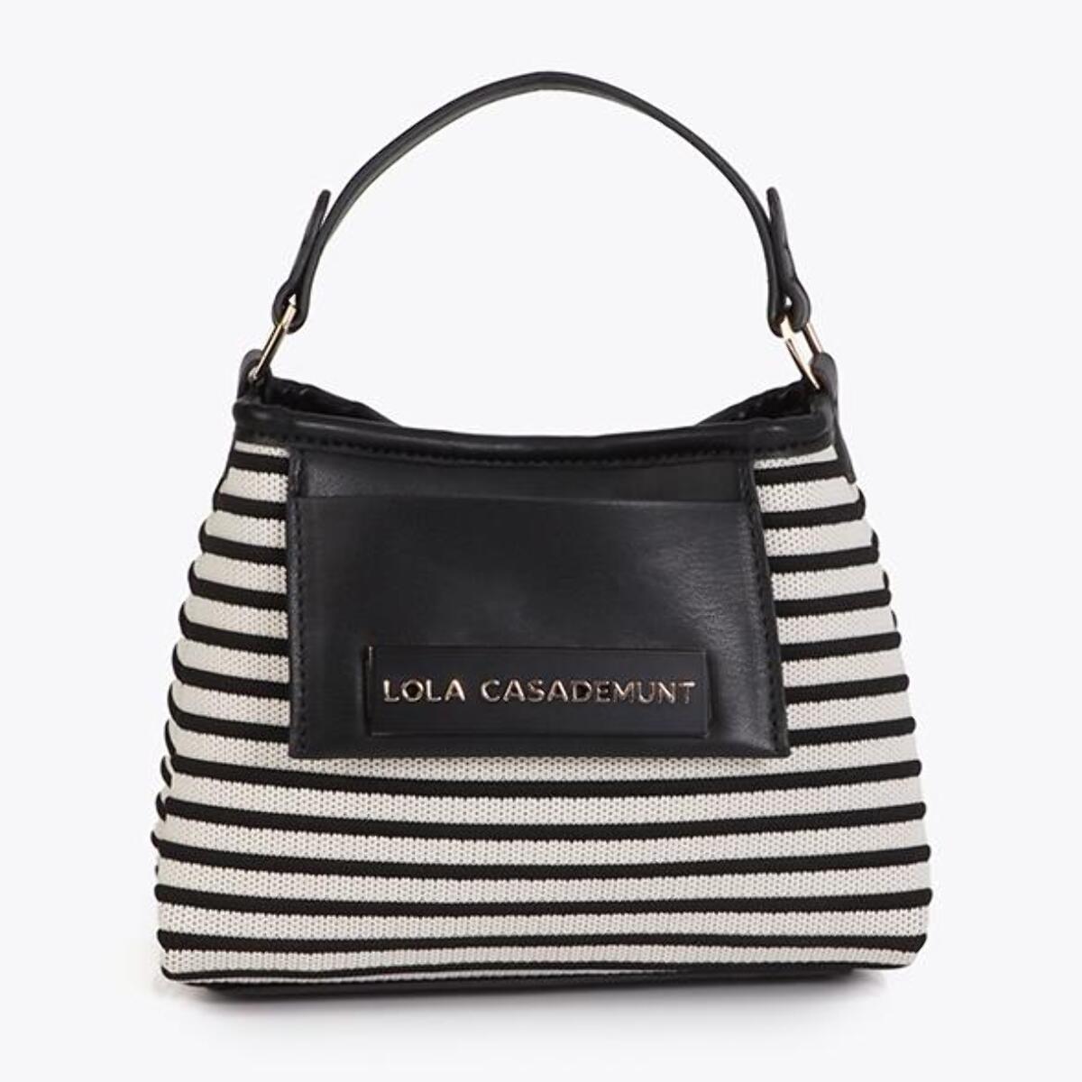 Borsa a tracolla in tessuto a righe abbinato ad effetto pelle