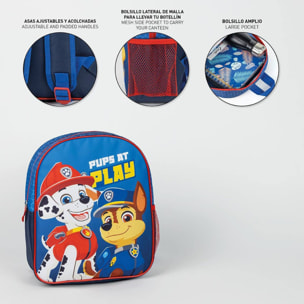 Mochila infantil escolar de la patrulla canina - color azul - 25x20x29 cm - fabricada en poliéster - con cierre de cremallera - estampado de chase y