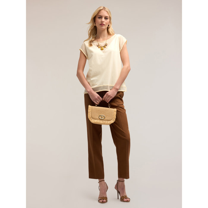 Motivi - T-shirt in jersey con inserti in georgette - Giallo