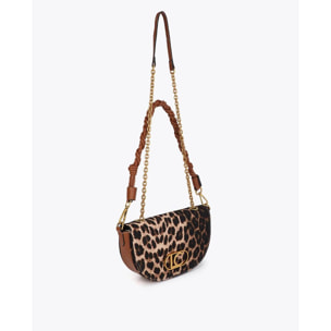 Borsa a mezzaluna con stampa leopardata ed effetto pelle