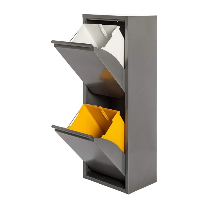 Well home - cubo de basura y reciclaje metálico de 2 compartimentos, 2x17l (34l) gris brillo