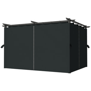 Pergola 3 x 4 m toile toit rétractable 4 rideaux ajustables métal noir polyester haute densité 180g/m² anthracite