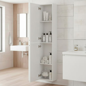 Mobile Bagno Sospeso Armadietto A Colonna Armadio Pensile Sospesa 2 Ante 4 Ripiani Elegante Minimal 30 x 25.5 x 150 cm Bianco Lucido Laccato
