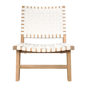 Fauteuil de jardin en teck et sangles en tissu blanc - Tao